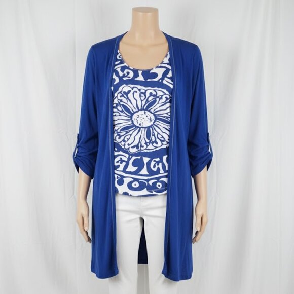 EUC Soft Surroundings Mykonos Tank & Royal Blue Metallic Duster Cardigan Set L - Picture 5 of 16